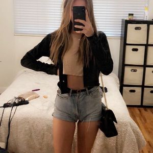 Cropped black denim jacket